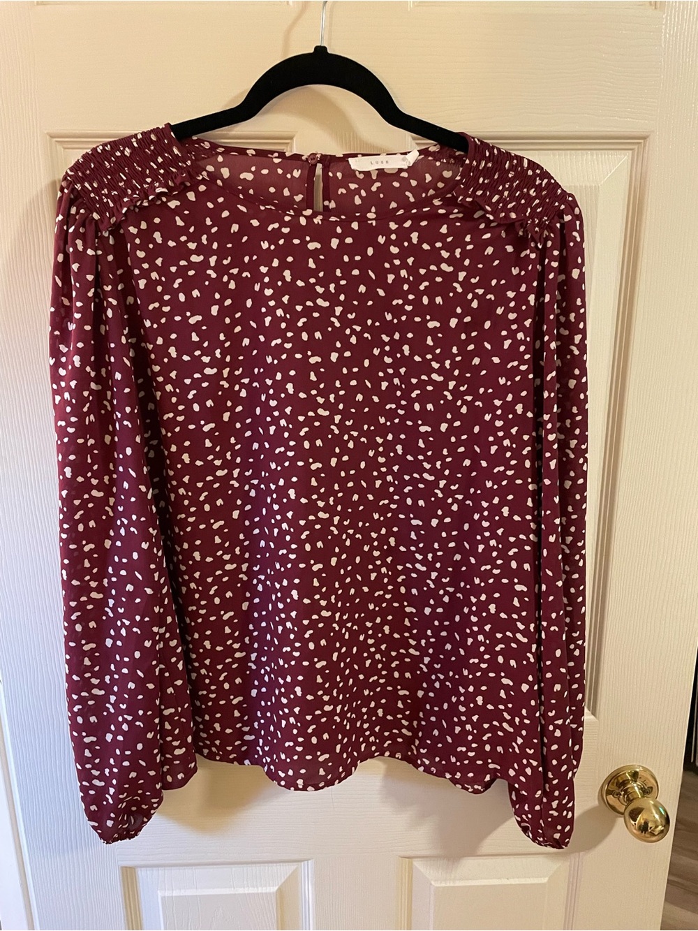 Lush Burgundy & White Printed Long-Sleeve Blouse